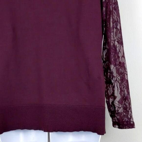 89th & Madison Women's Burgundy turtleneck sweater with lace sleeves M(NWT) - Picture 10 of 11